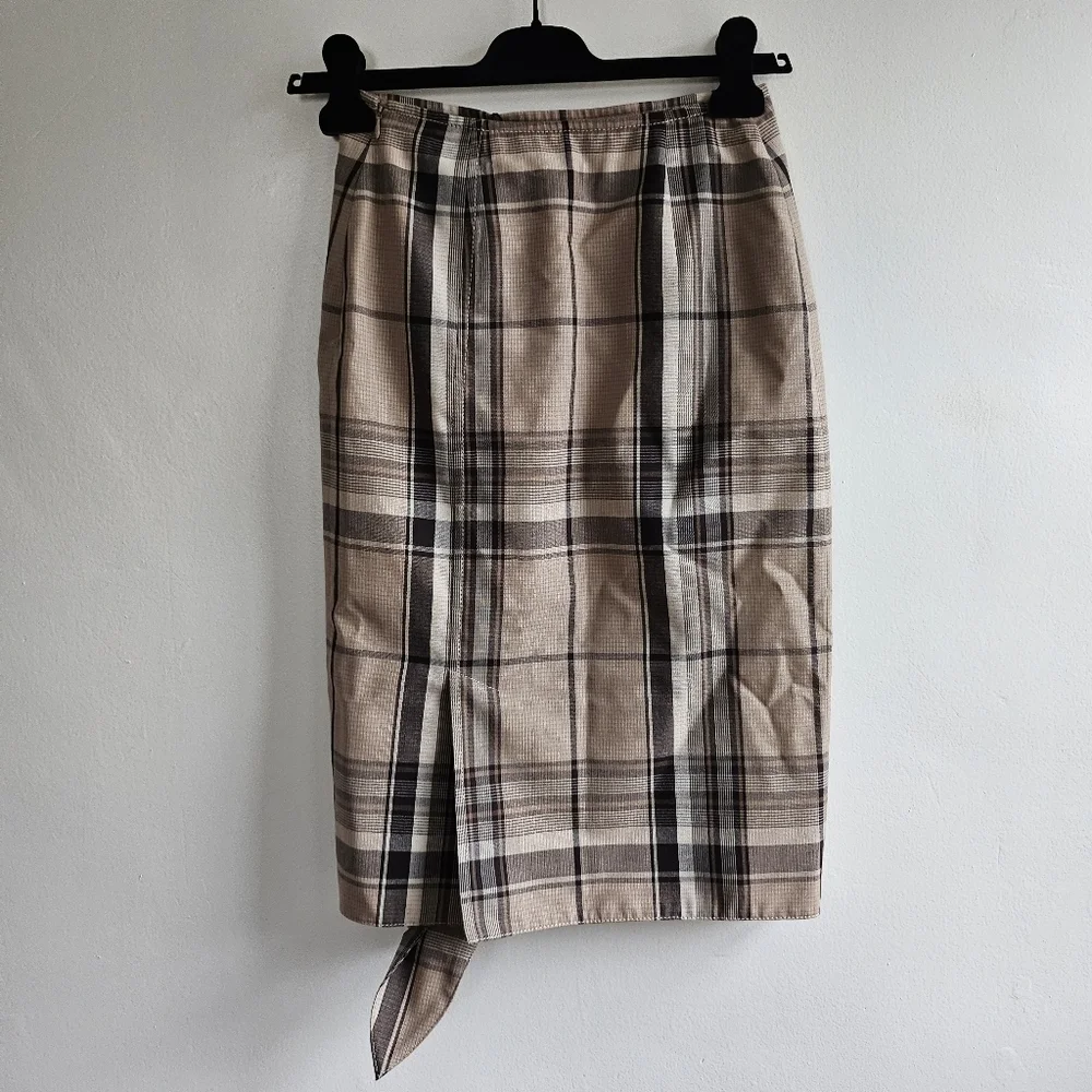 New Burberry Knot Detail Nova Check Driftwood Pattern Pencil Skirt NWT 0 US/2 UK